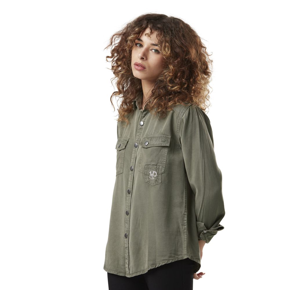 Von Dutch Denim Effect Buttoned Women Shirts Khaki | US-EMRFHW718