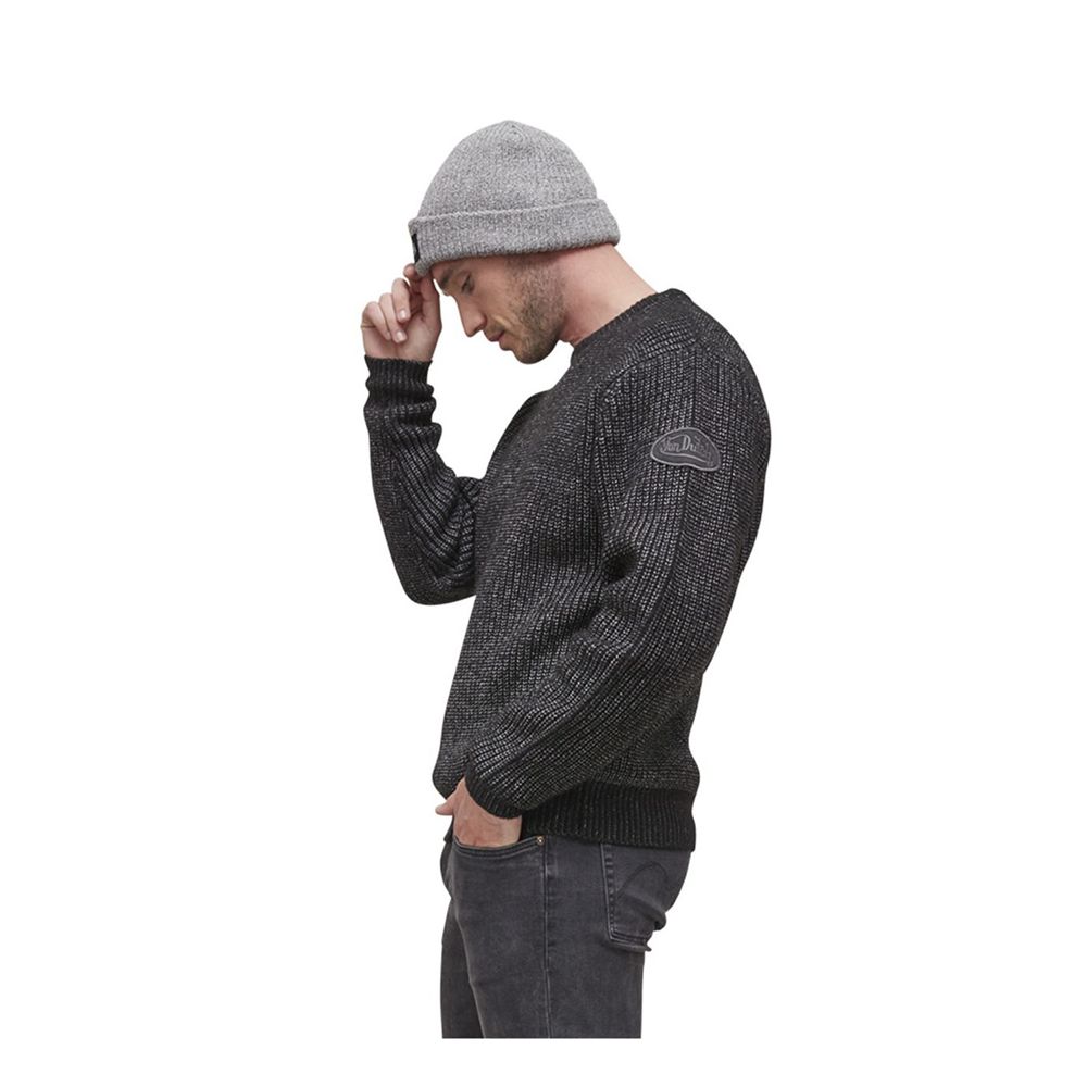 Von Dutch Denim Effect In English Rib With Patch On The Sleeve Matt Men Sweater Black / Grey | US-LTFQWA618