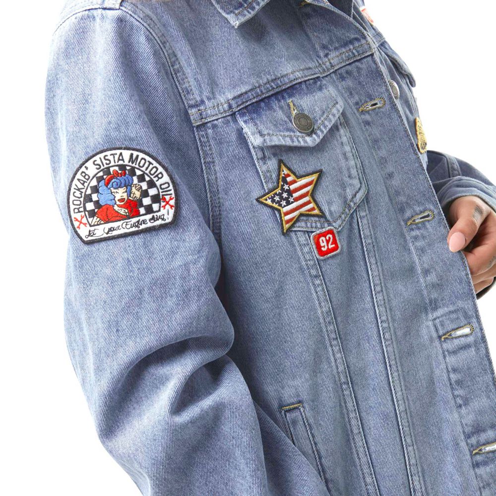 Von Dutch Denim Used Jacket Women Denim Jacket Blue | US-ZCQJSM395