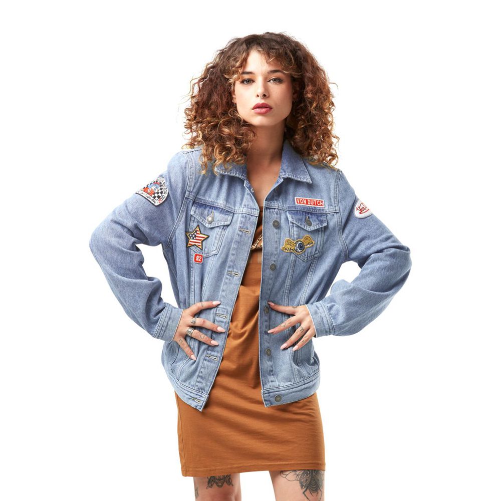 Von Dutch Denim Used Jacket Women Denim Jacket Blue | US-ZCQJSM395