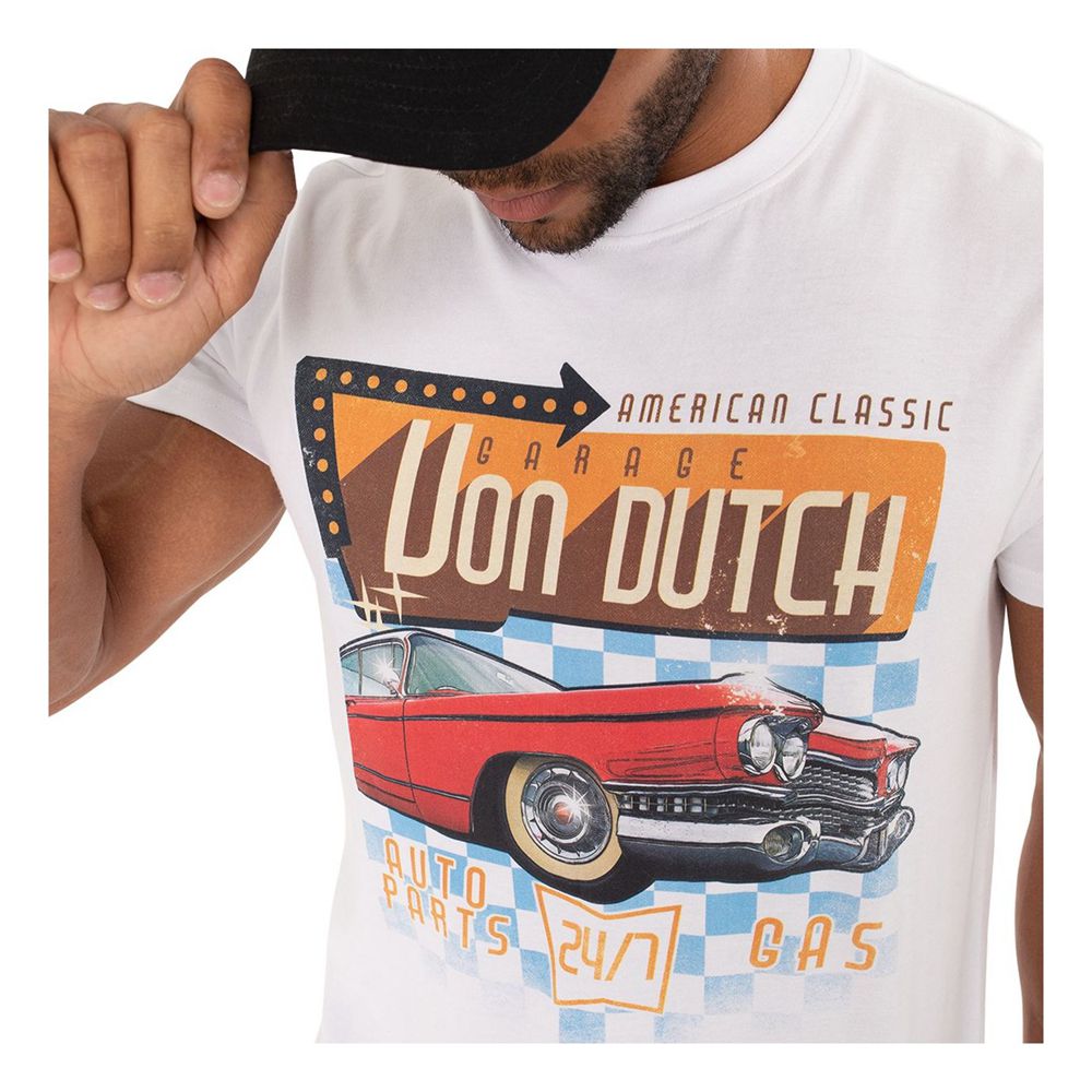 Von Dutch Dinn Regular-Fit Round-Neck Cotton Men T-Shirt White | US-ESQPWA146