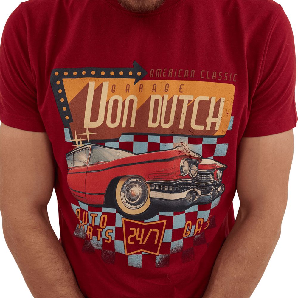 Von Dutch Dinn Regular-Fit Short-Sleeve Round-Neck Cotton Men T-Shirt Red | US-ISZEDC816