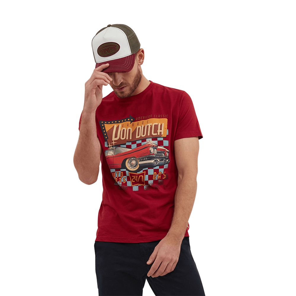 Von Dutch Dinn Regular-Fit Short-Sleeve Round-Neck Cotton Men T-Shirt Red | US-ISZEDC816