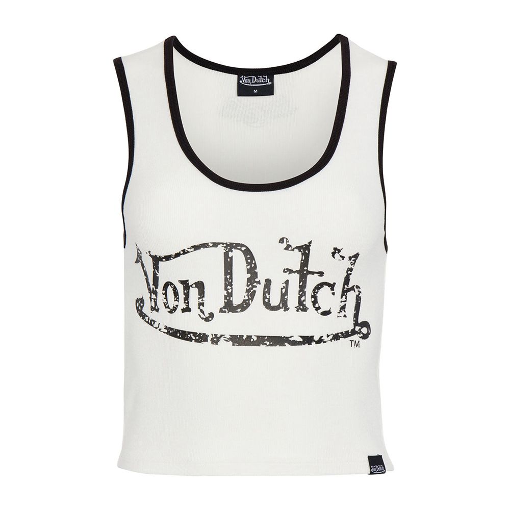 Von Dutch Distressed Logo Crop Women Tank Top White / Black | US-XSAKEI852