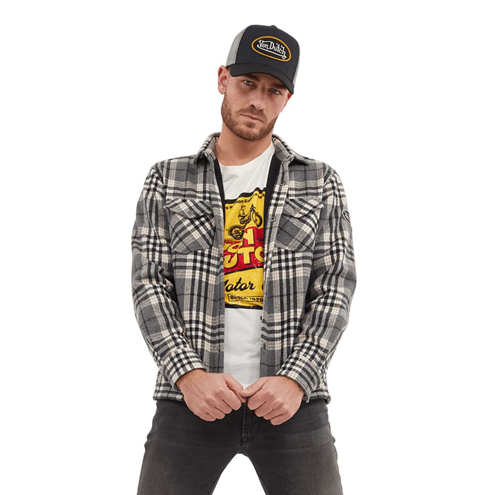 Von Dutch Double Plaid Material With Pepper Embroidered Patch Men Overshirt Grey / Black / White | US-LOQGDX298