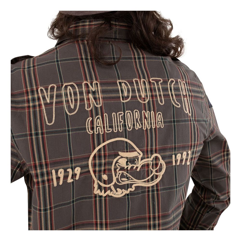 Von Dutch Embroidered Cotton Tex Men Shirts Brown / Black | US-BXHAVU053