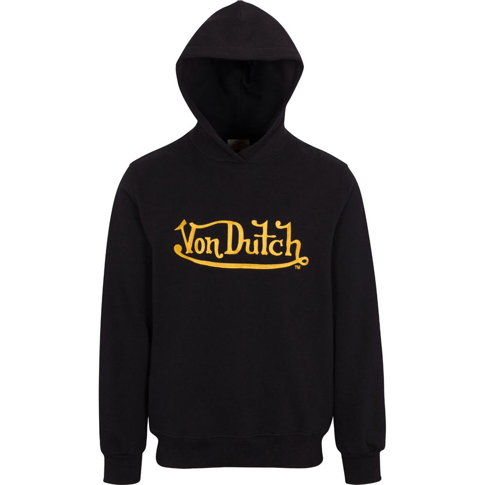 Von Dutch Embroidered Logo Men Hoodie Black / Gold | US-GUCJXI497