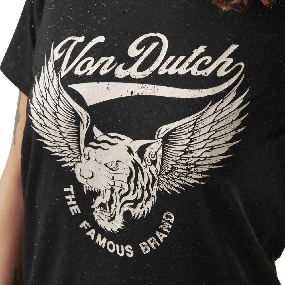 Von Dutch Famous Front Print Round Neck Women T-Shirt Black | US-RINQCH527