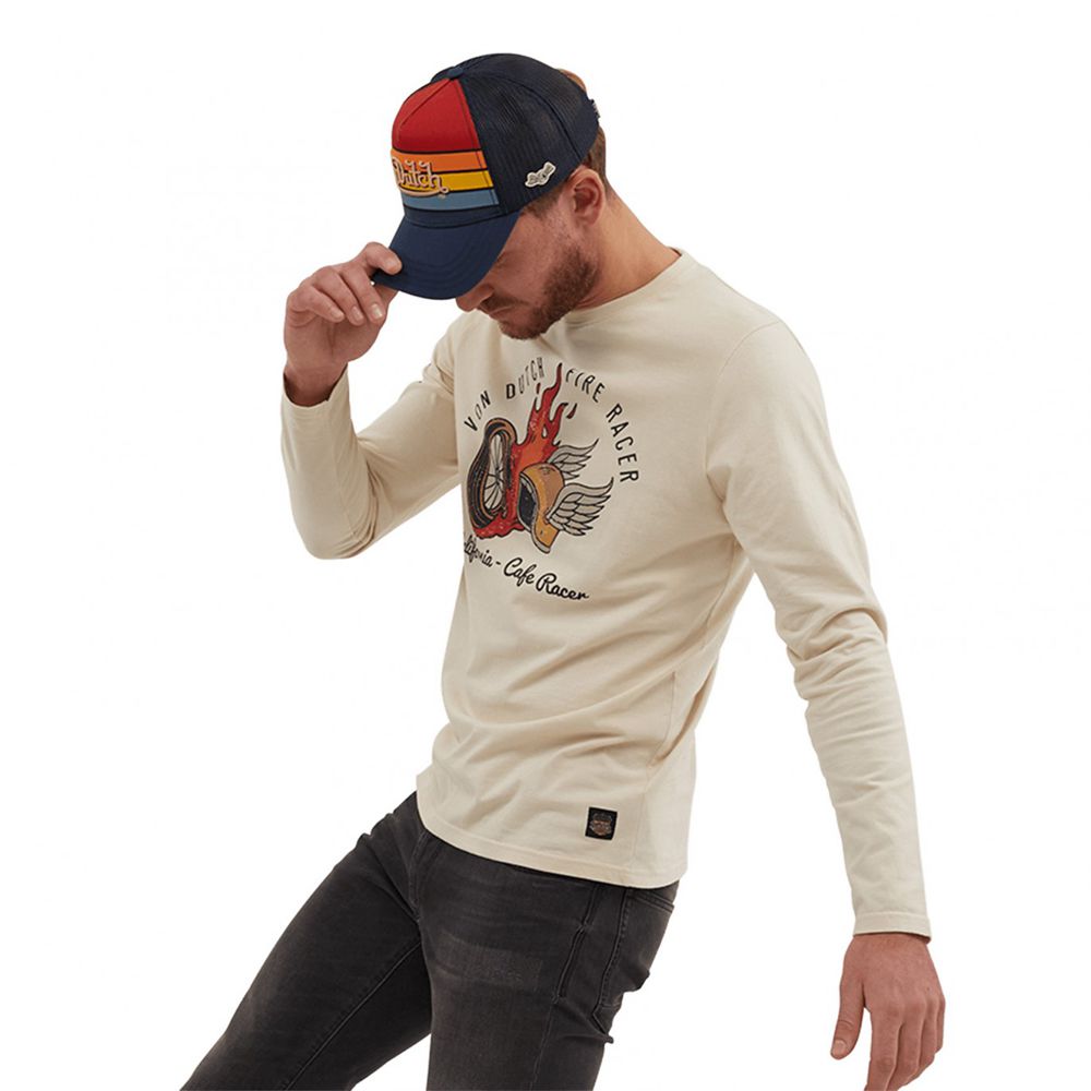 Von Dutch Fire Cotton Long Sleeve Men T-Shirt Beige / Red / Yellow | US-PCZMRV541