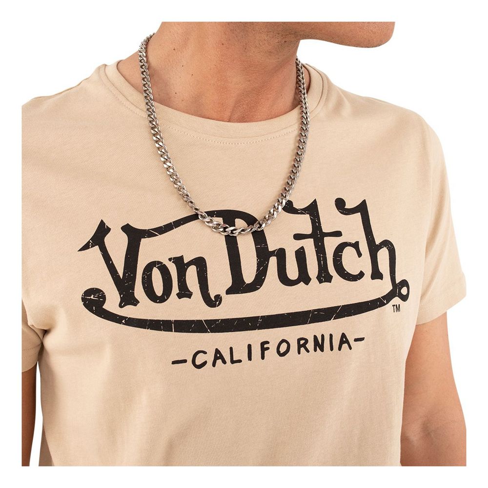 Von Dutch First Round-Neck Cotton Men T-Shirt Beige / Black | US-NSKWMB043