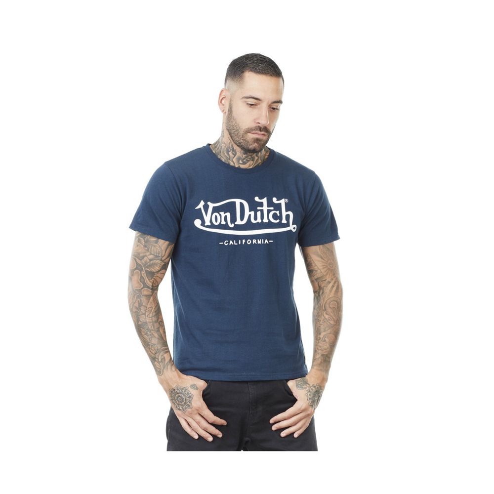 Von Dutch First Round Neck Men T-Shirt Dark Blue / White | US-NTJWFS568