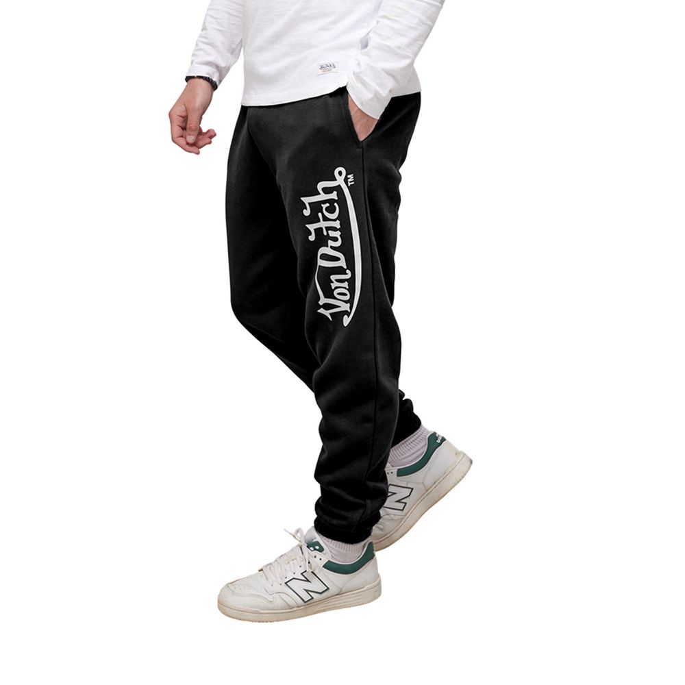 Von Dutch Fleece Park Men Joggers Black / White | US-IMJLTR938