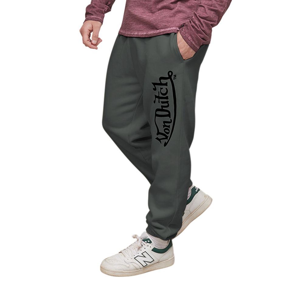 Von Dutch Fleece Park Men Joggers Grey / Black | US-TFVULR293