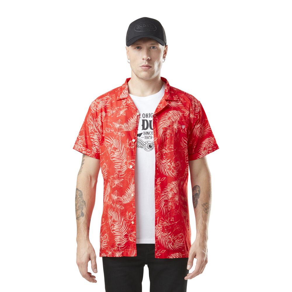 Von Dutch Flower Cotton Men Shirts Red / White | US-JXYAQI431