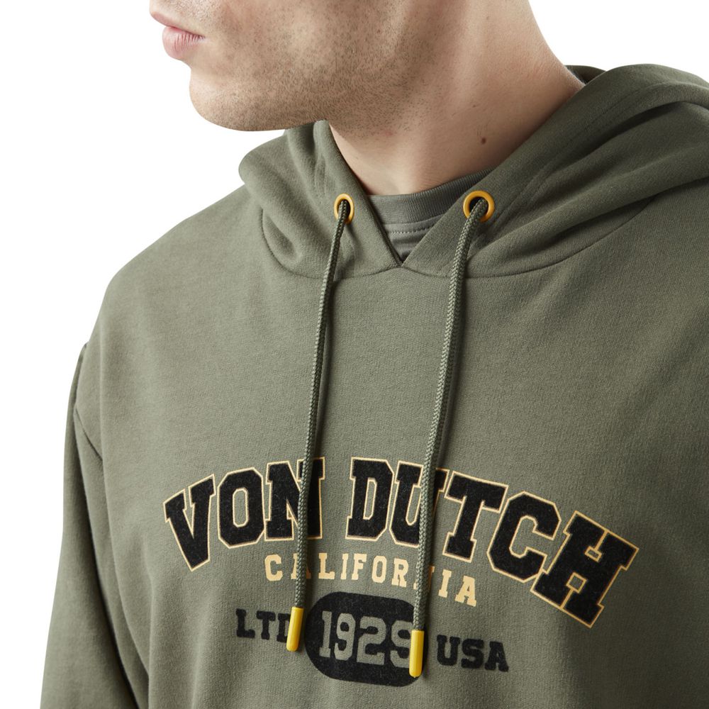 Von Dutch French Terry Relax Fit With Hood And Print Front In Cotton Men Hoodie Khaki | US-IEAGFY508