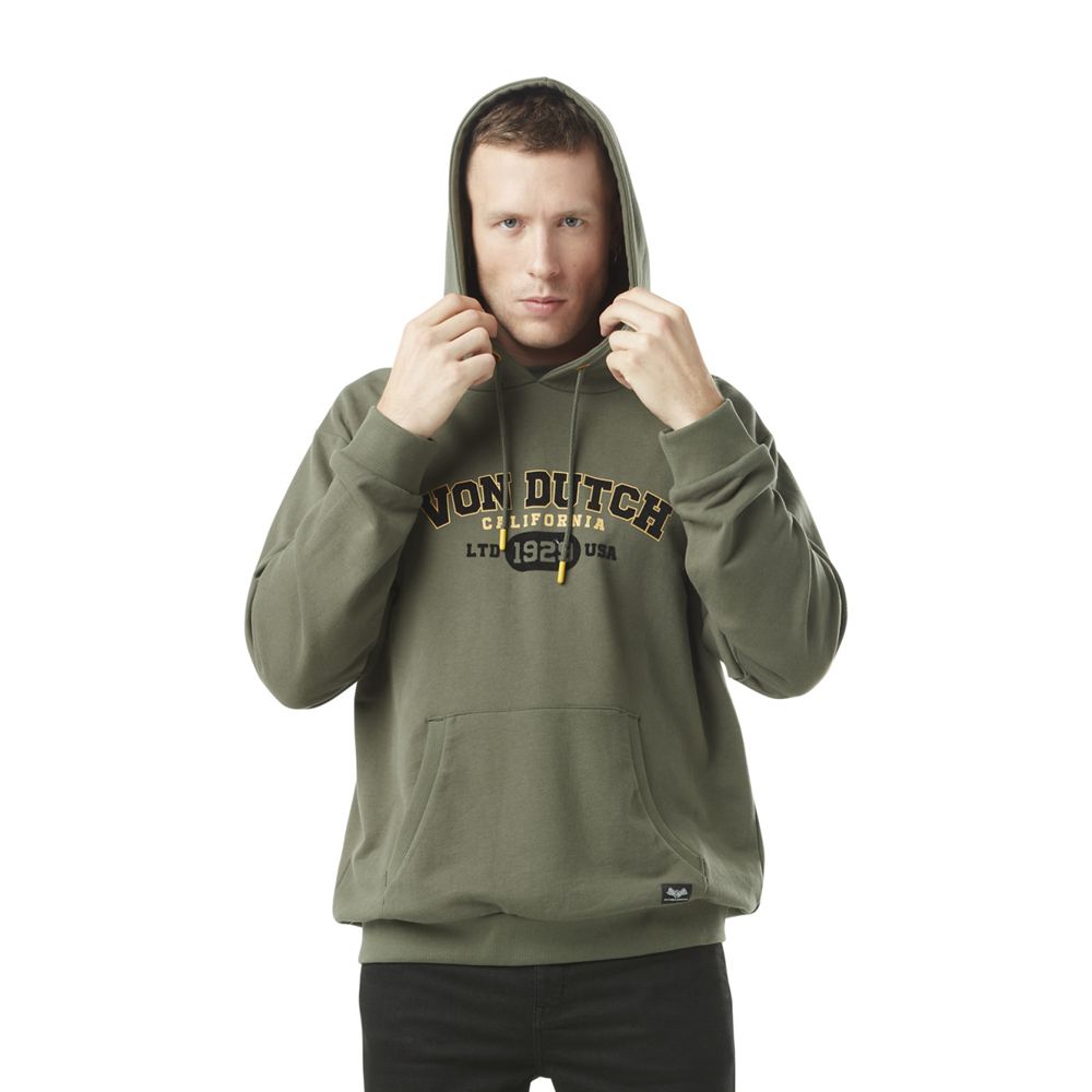 Von Dutch French Terry Relax Fit With Hood And Print Front In Cotton Men Hoodie Khaki | US-IEAGFY508