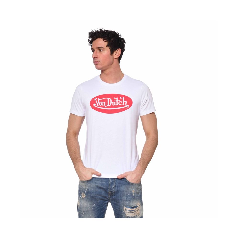 Von Dutch Front Cotton Men T-Shirt White / Red | US-YXUJGB904