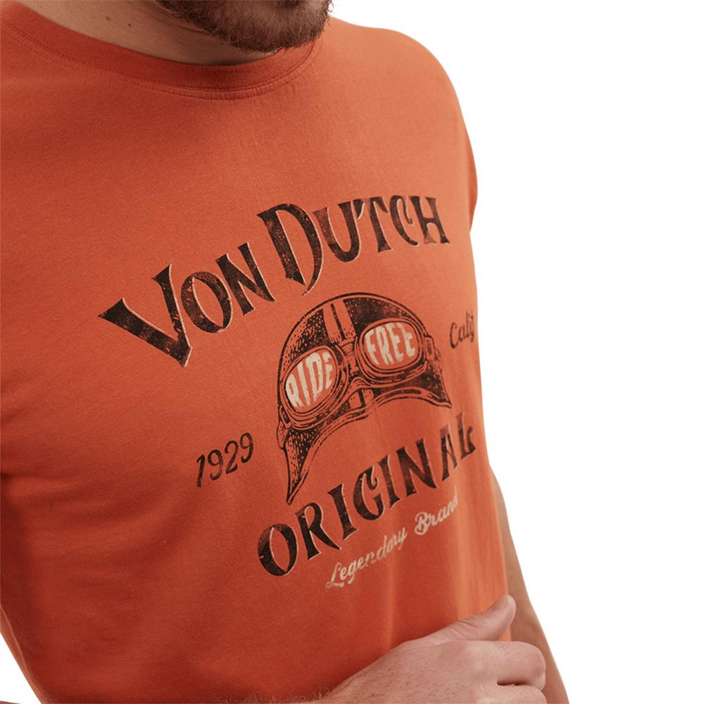 Von Dutch Glas Cotton Round Neck Men T-Shirt Beige / Orange | US-QBPEJL489