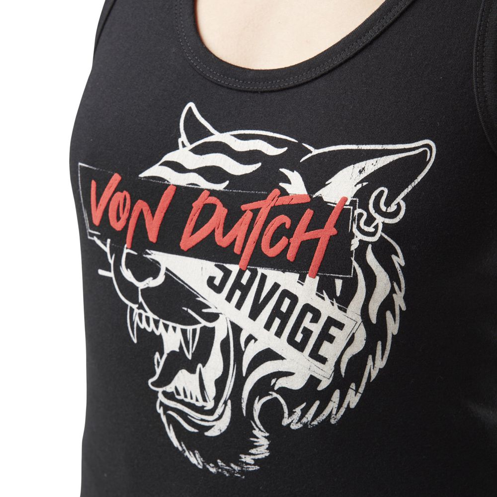 Von Dutch Guipure Lace With Print In Savage Cotton Women Tank Top Black | US-WBNAEK758