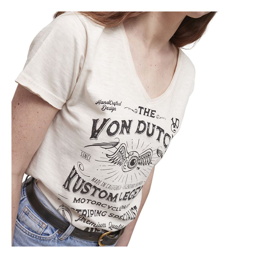 Von Dutch Hand Cotton Distressed V-Neck Women T-Shirt Rose / Black | US-GNIDUM762