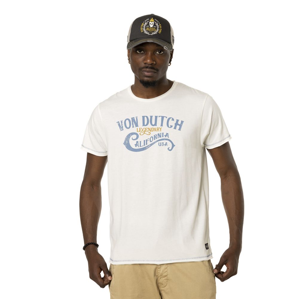 Von Dutch Heathered Round Neck With Front Print Calif Men T-Shirt White / Blue / | US-AWSHOJ508