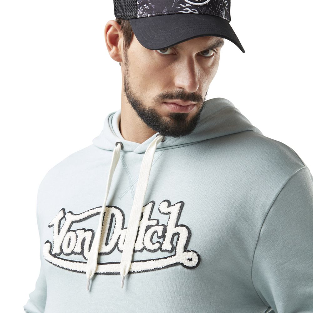 Von Dutch Heathered With Embroidery On The Front In Baz Cotton Men Hoodie Turquoise / White | US-IRHFVS389