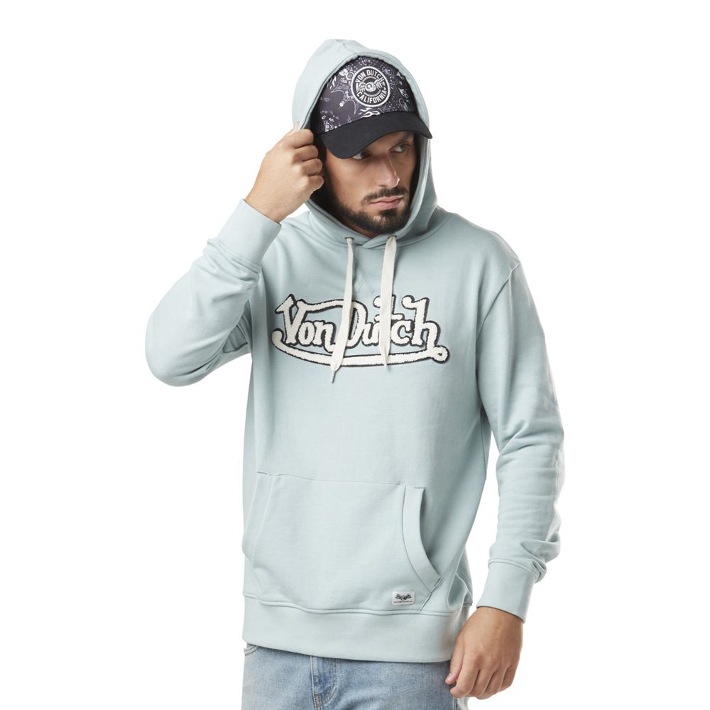 Von Dutch Heathered With Embroidery On The Front In Baz Cotton Men Hoodie Turquoise / White | US-IRHFVS389