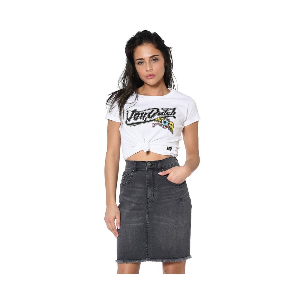 Von Dutch Jane Fringed Denim Women Skirts Grey | US-CTBQWU931