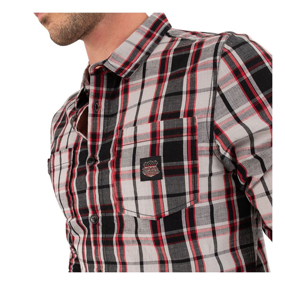 Von Dutch Jony Cotton Check Men Shirts Red / Black | US-XFRSHP203