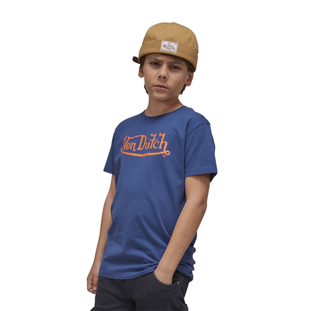 Von Dutch Krys Short Sleeve Round Neck Kids\' T-Shirt Blue / Orange | US-VEOZDX370