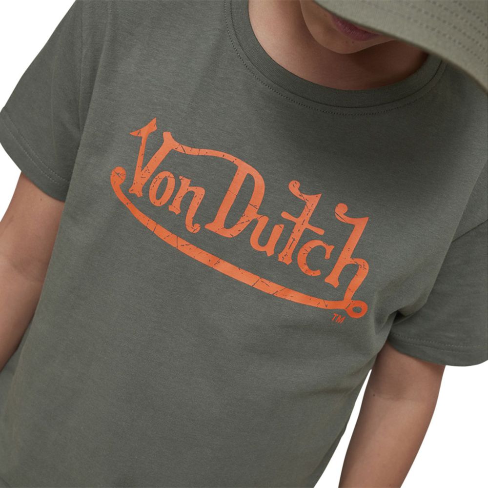 Von Dutch Krys Short Sleeved Round Neck Kids' T-Shirt Khaki / Orange | US-EDCTRO935