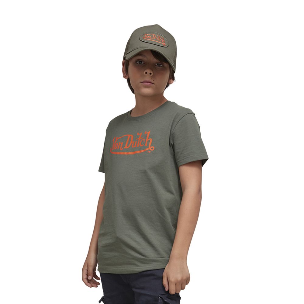 Von Dutch Krys Short Sleeved Round Neck Kids\' T-Shirt Khaki / Orange | US-EDCTRO935