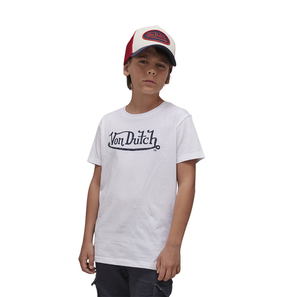 Von Dutch Krys Short Sleeved Round Neck Kids\' T-Shirt White / Blue | US-ICSTKD578