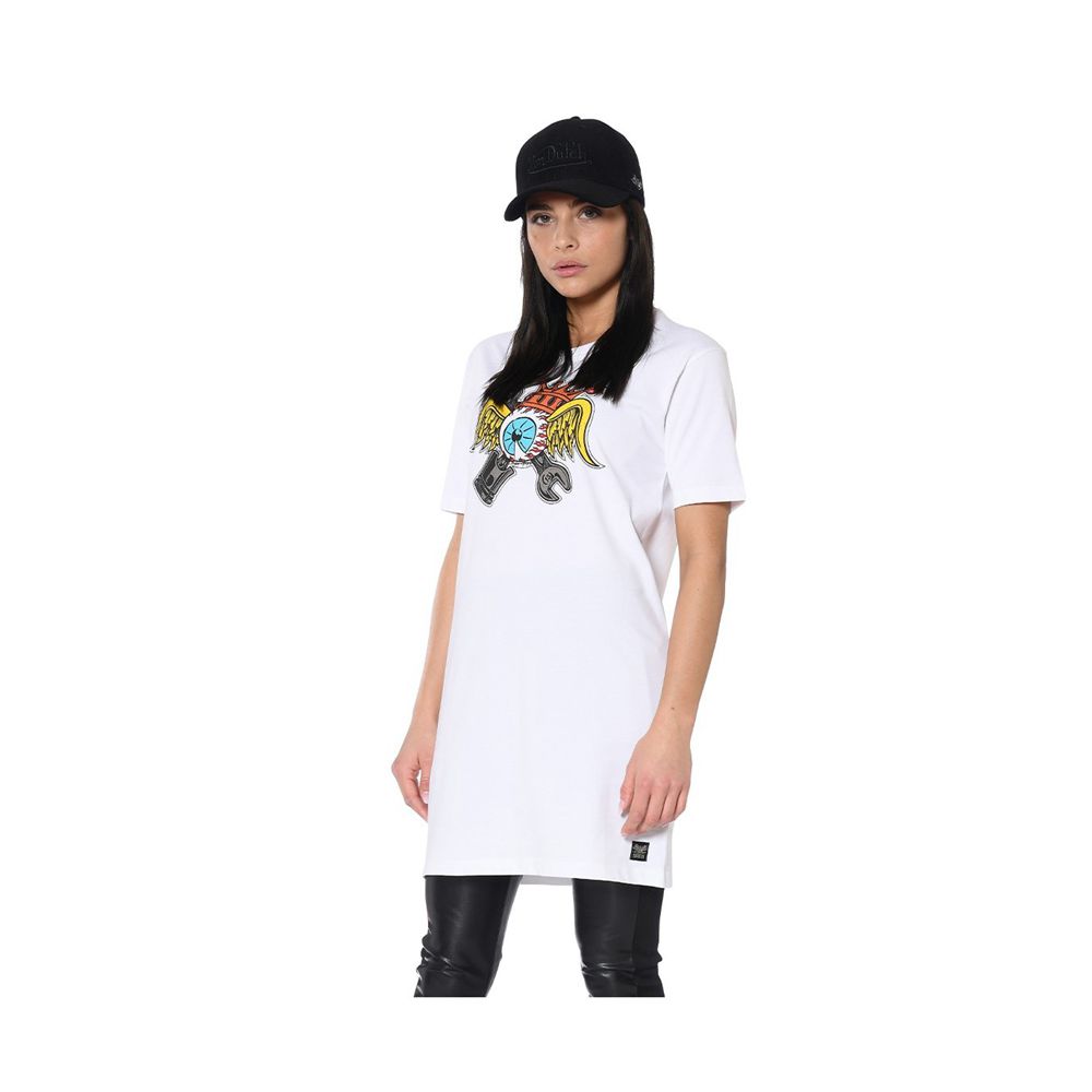 Von Dutch Kustom Art Debbie Oversized Round Neck Women T-Shirt White | US-XHOSBJ105