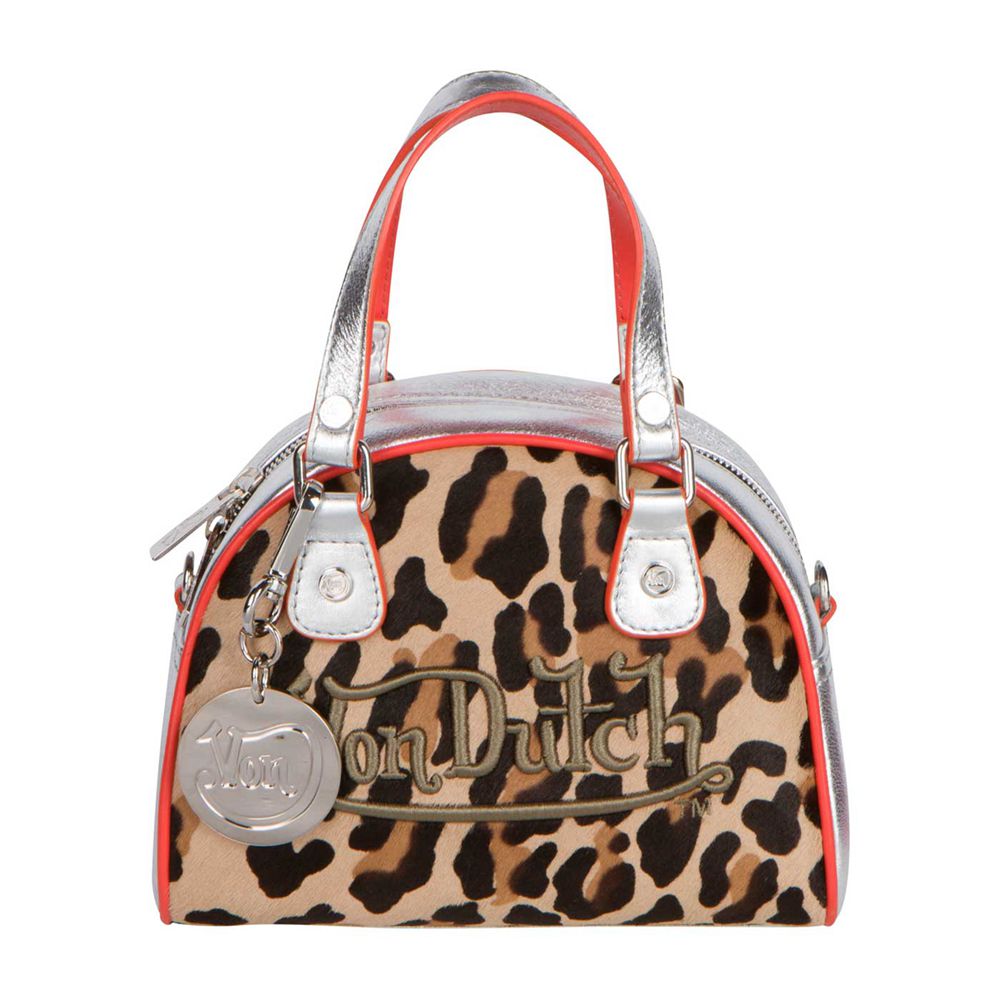 Von Dutch Leather Paris Women Bowling Bag Leopard / Silver | US-LWOPBC873