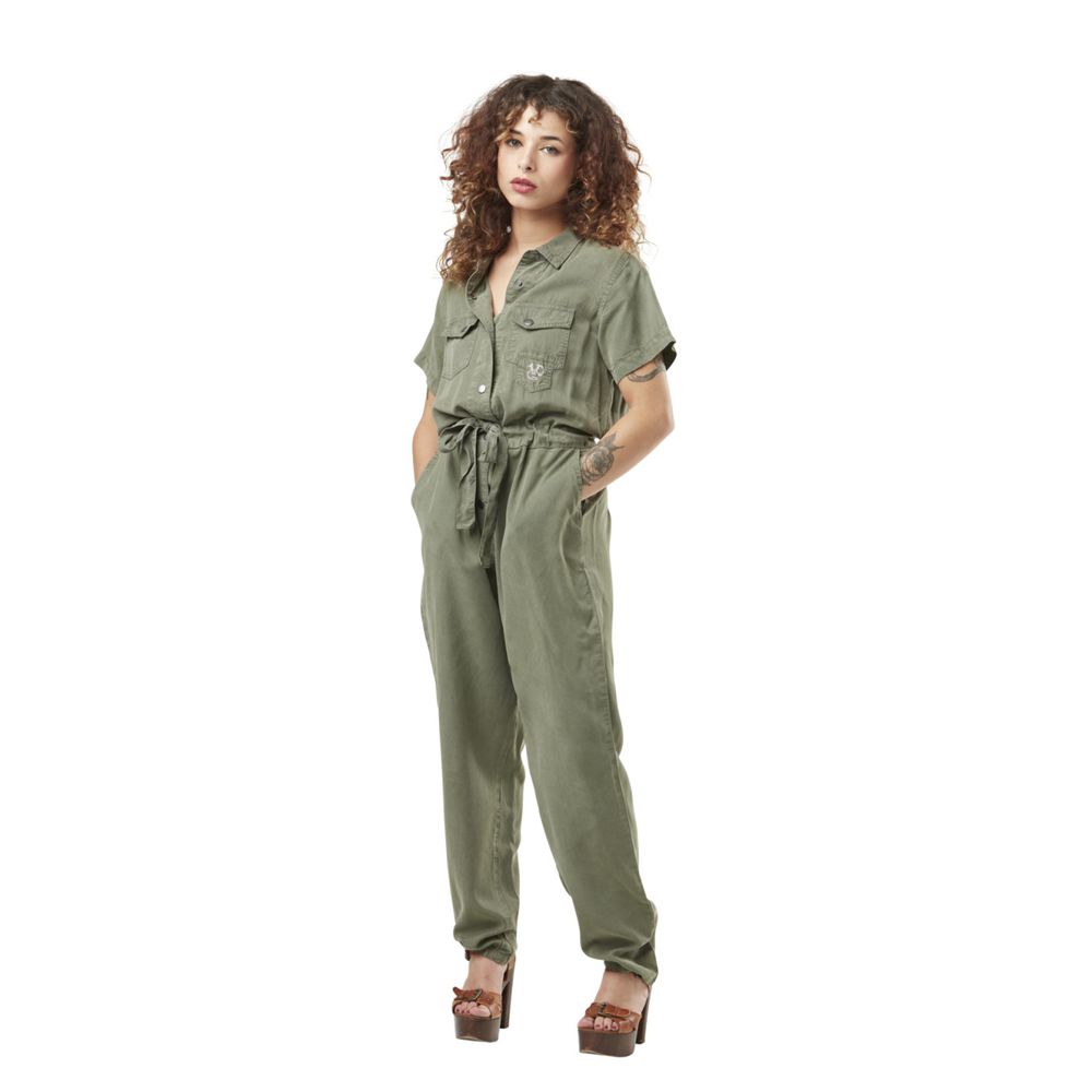 Von Dutch Light Denim Effect denim Women Jumpsuit Khaki | US-BLRCMI376