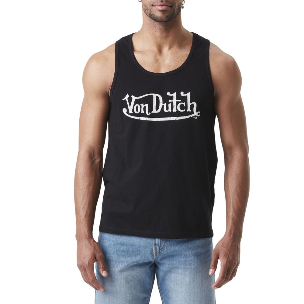 Von Dutch Logo On The Chest Base Men Tank Top Black / White | US-QHDAEB725