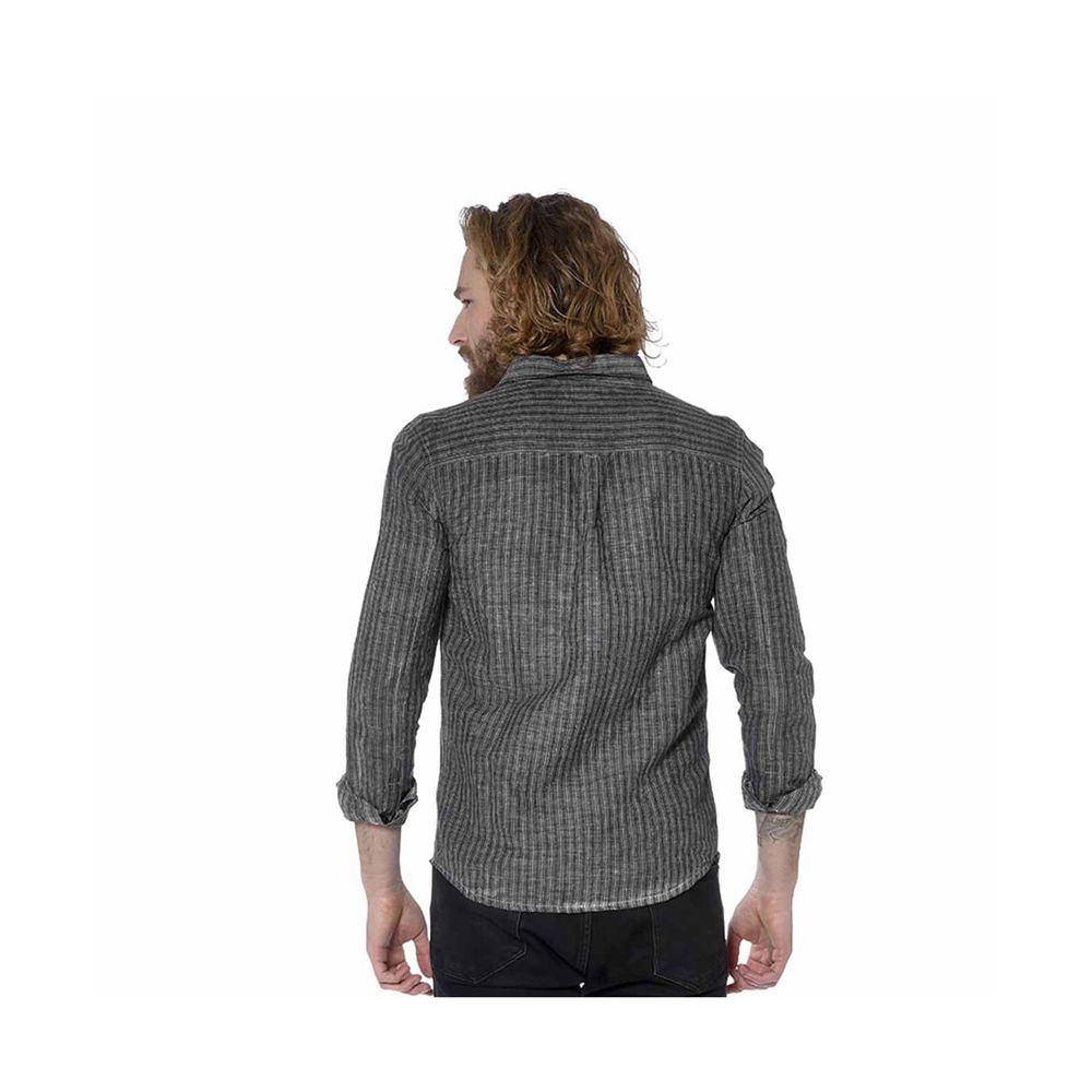 Von Dutch Long Sleeve Linen With Stripes Tom Men Shirts Grey | US-ZJQILV096