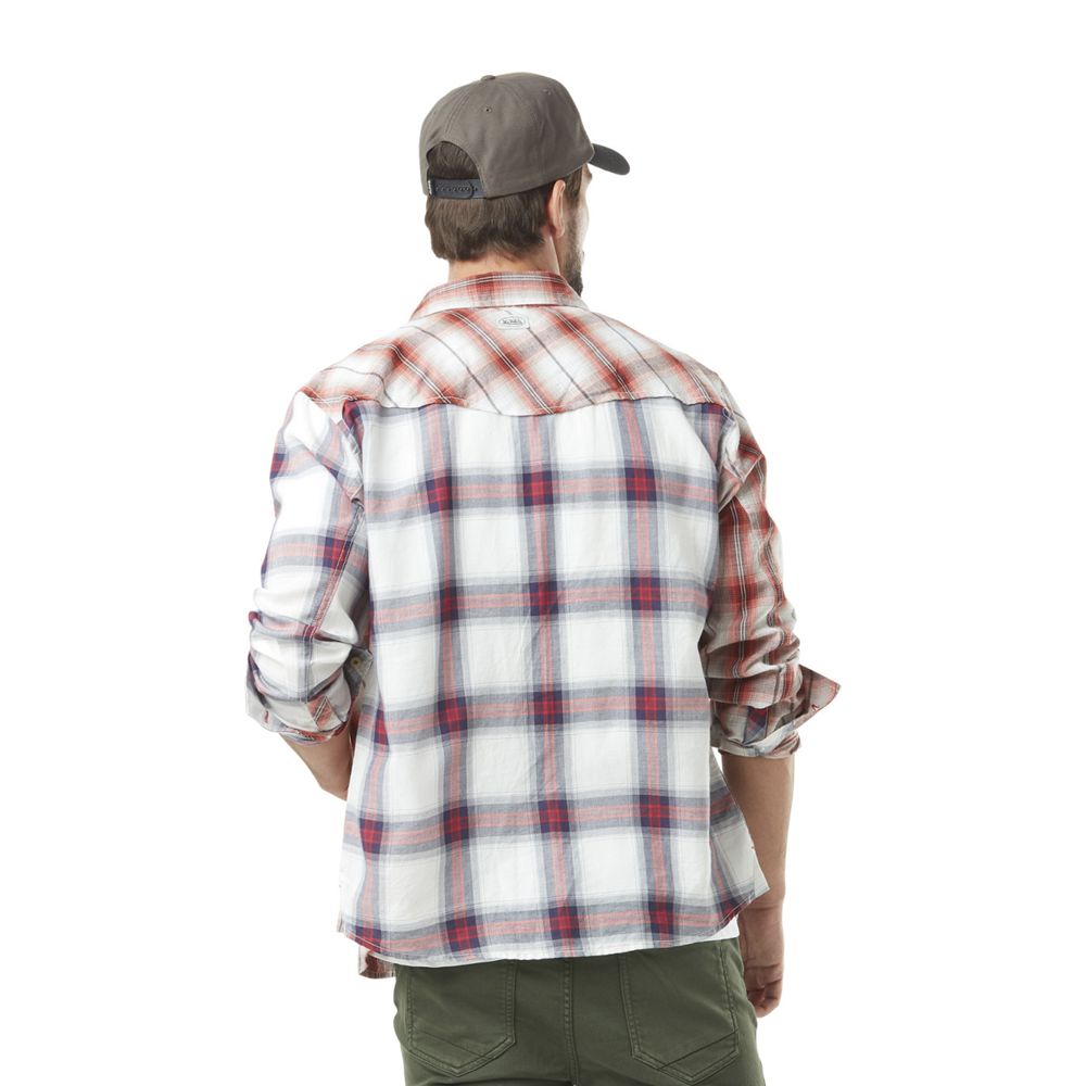 Von Dutch Long Sleeve Plaid With Check Cotton Pocket Men Shirts Red / White / Blue | US-IPCUOR512