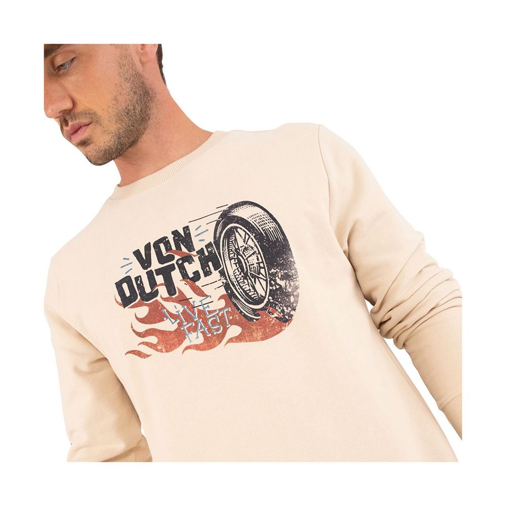 Von Dutch Long Sleeve Round Neck With Front Bang Print Men Sweatshirt Beige / Black | US-ELHOGS162