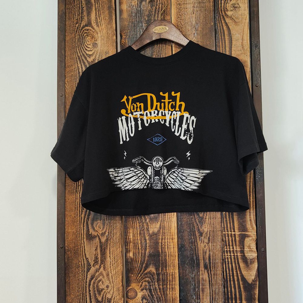 Von Dutch Loose Print Front In Cotton Will Women Crop Top Black | US-VQPXAO130