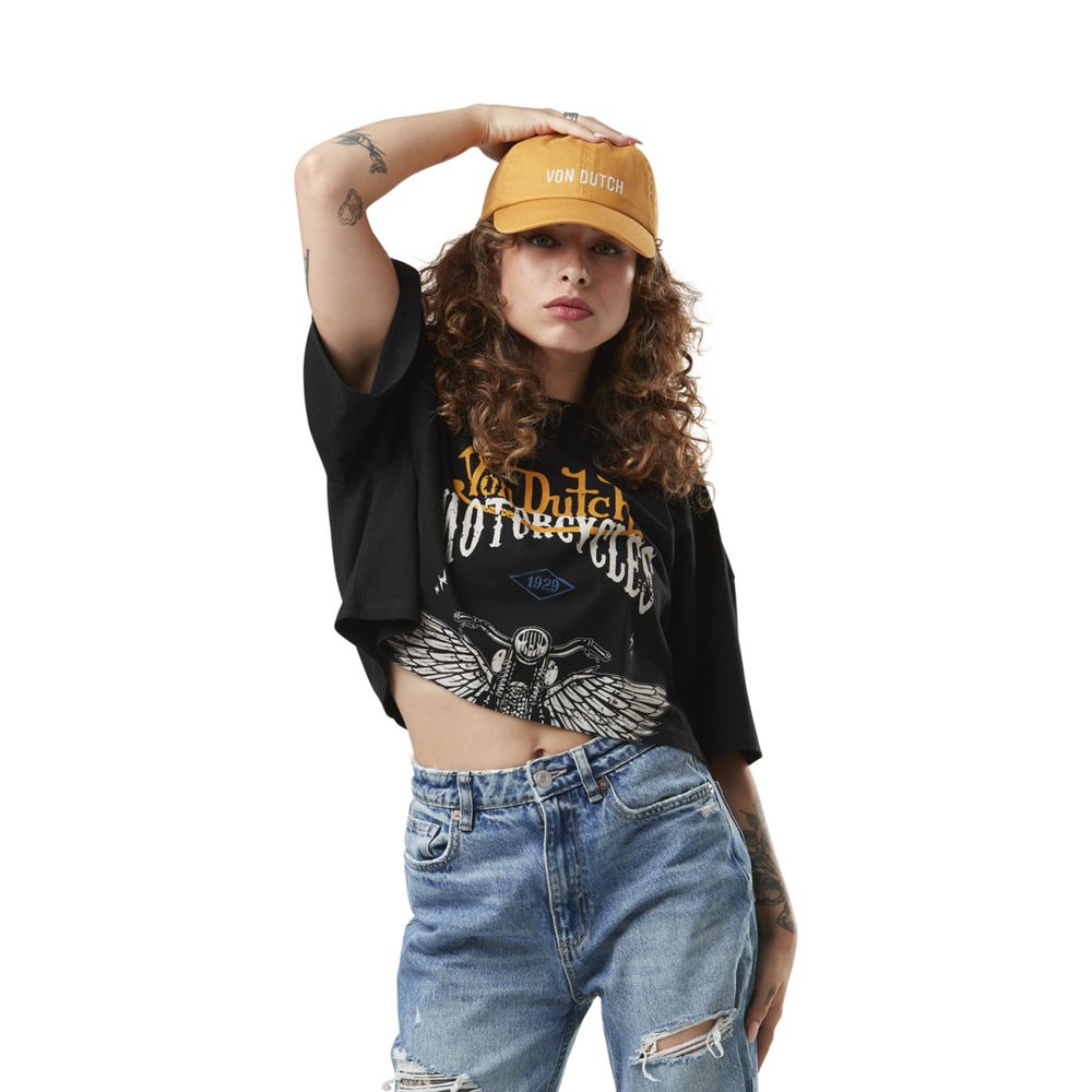 Von Dutch Loose Print Front In Cotton Will Women Crop Top Black | US-VQPXAO130