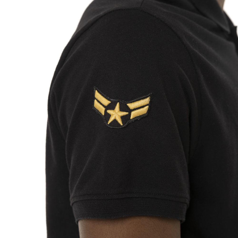 Von Dutch Mick Military Pique In Cotton Men Polo Shirt Black / Yellow | US-TNUWYP312