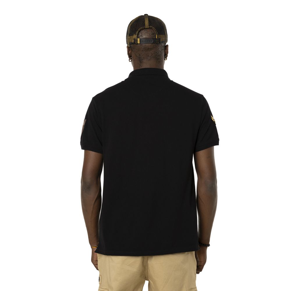 Von Dutch Mick Military Pique In Cotton Men Polo Shirt Black / Yellow | US-TNUWYP312