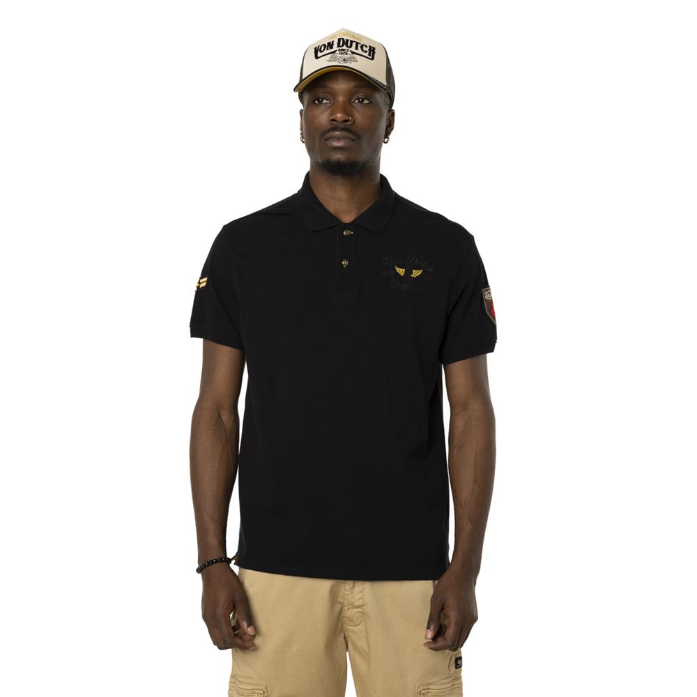 Von Dutch Mick Military Pique In Cotton Men Polo Shirt Black / Yellow | US-TNUWYP312