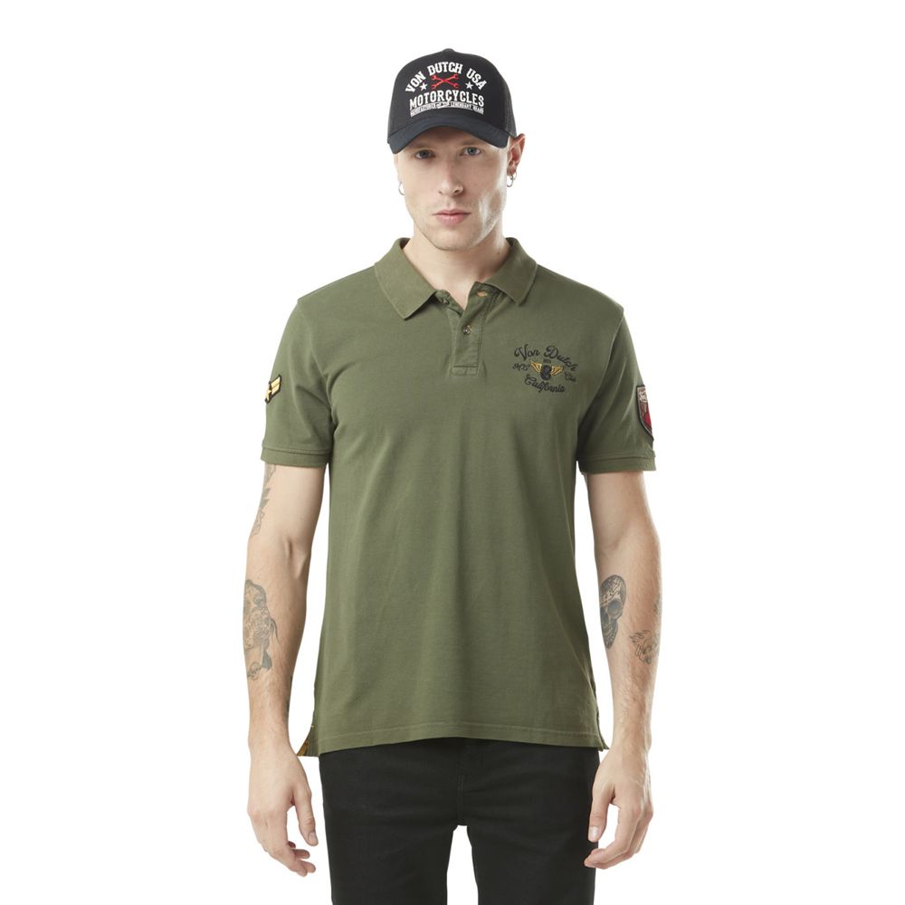 Von Dutch Mick Military Pique In Cotton Men Polo Shirt Khaki | US-OZMARN753