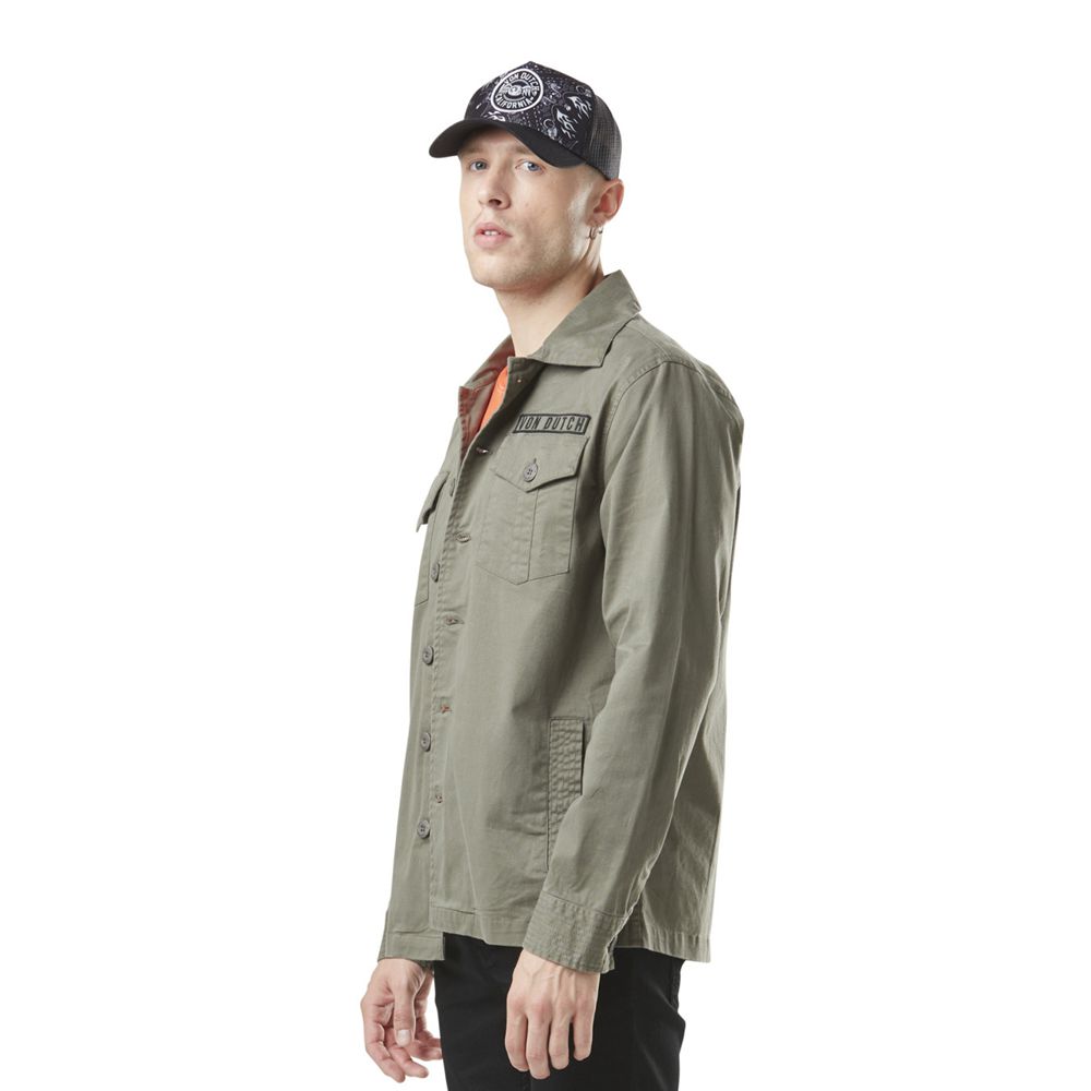 Von Dutch Military Twill Army Men Jacket Khaki | US-WEVDGA635