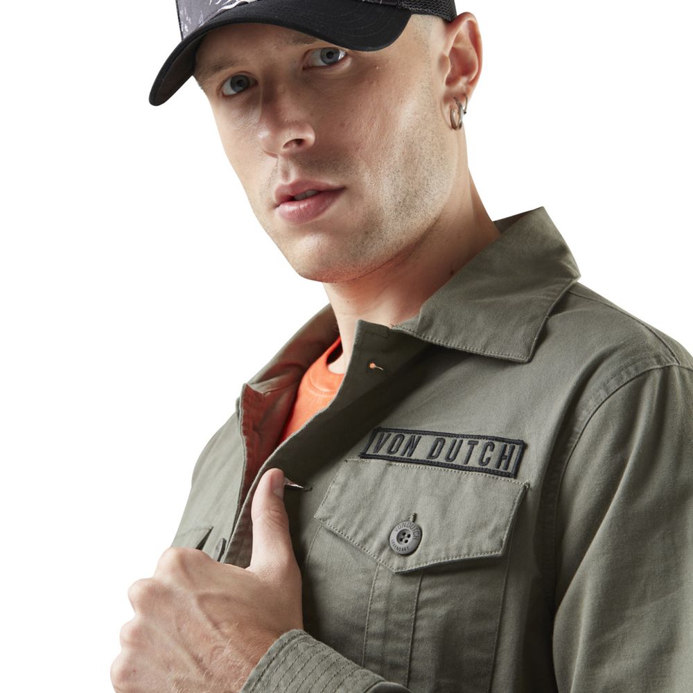 Von Dutch Military Twill Army Men Jacket Khaki | US-WEVDGA635