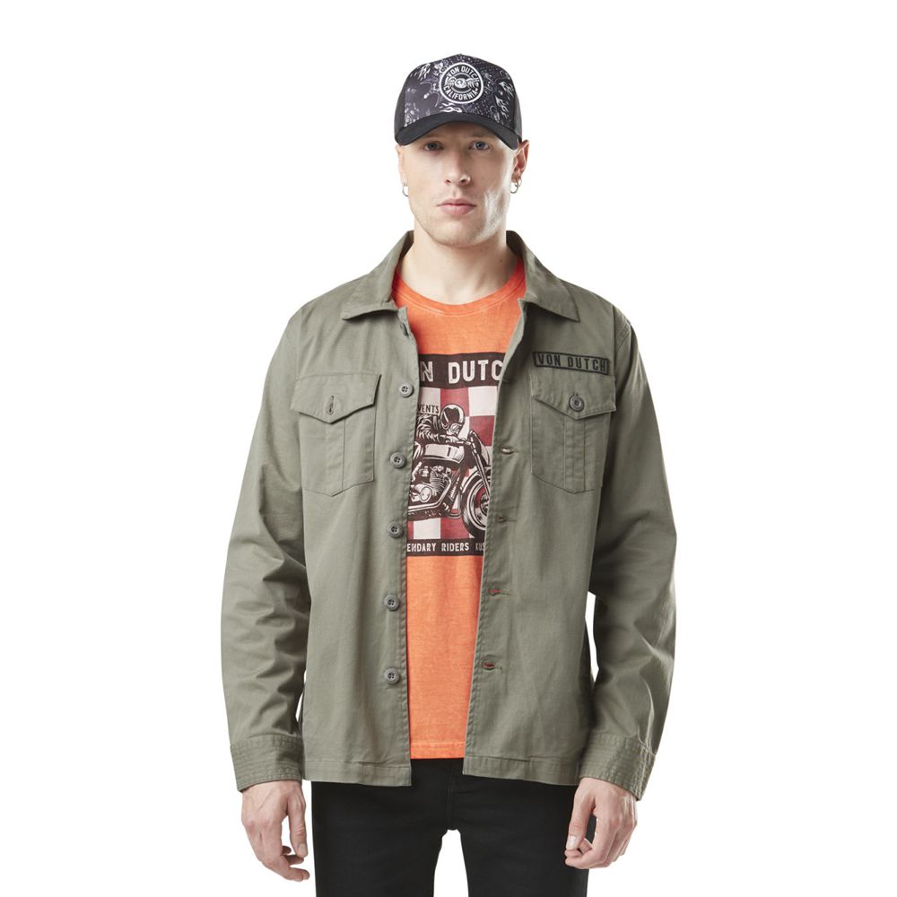 Von Dutch Military Twill Army Men Jacket Khaki | US-WEVDGA635