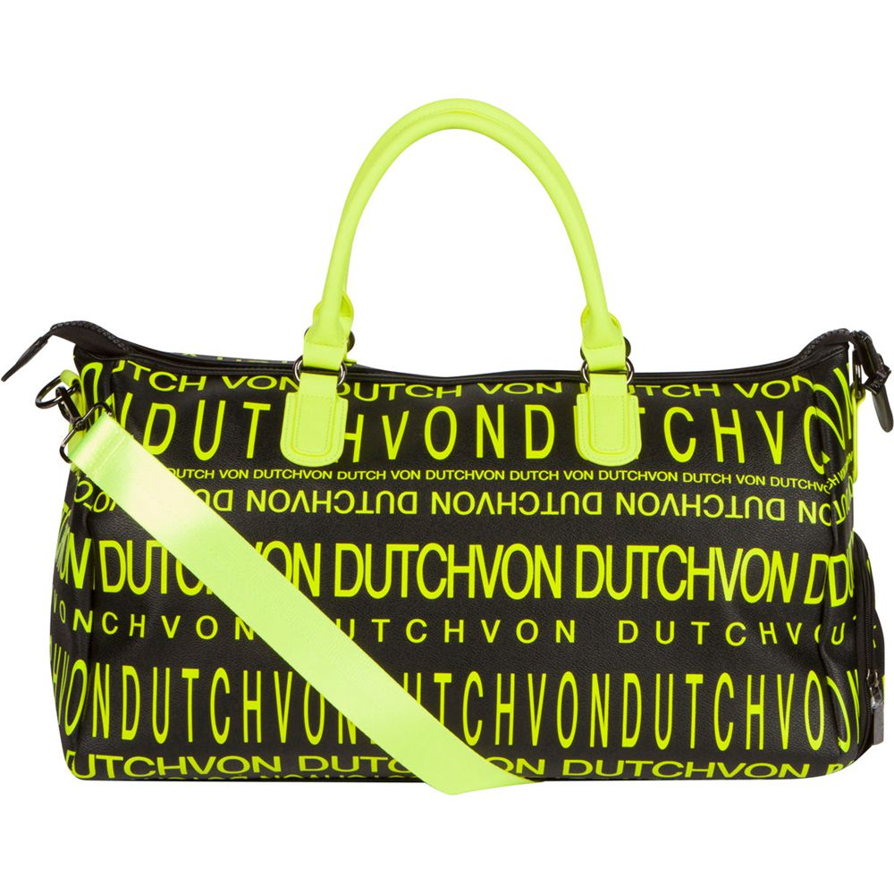 Von Dutch Monogram Women Duffle Bag Black / Yellow | US-TAGYEK489